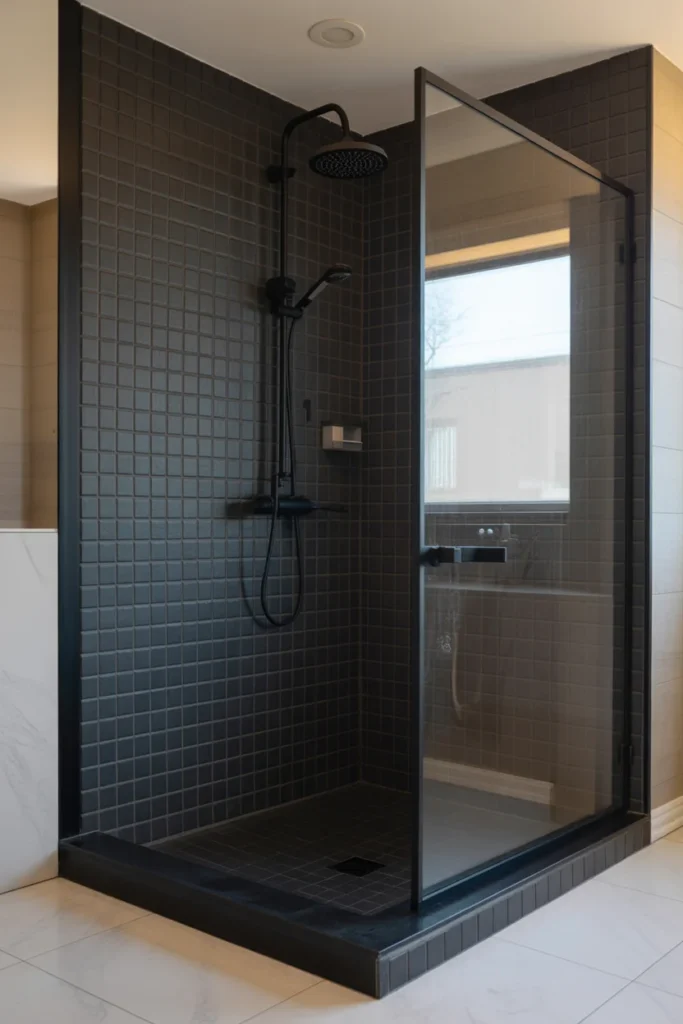 Black Shower with Glass Partition