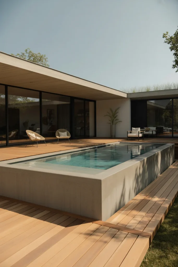Minimalist Concrete Pool with Wooden Deck