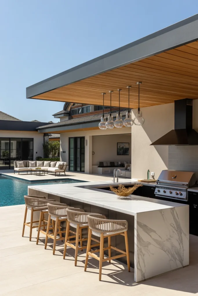 Pool House With an Outdoor Kitchen