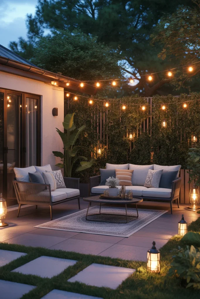 Stylish Patio with Layered Lighting