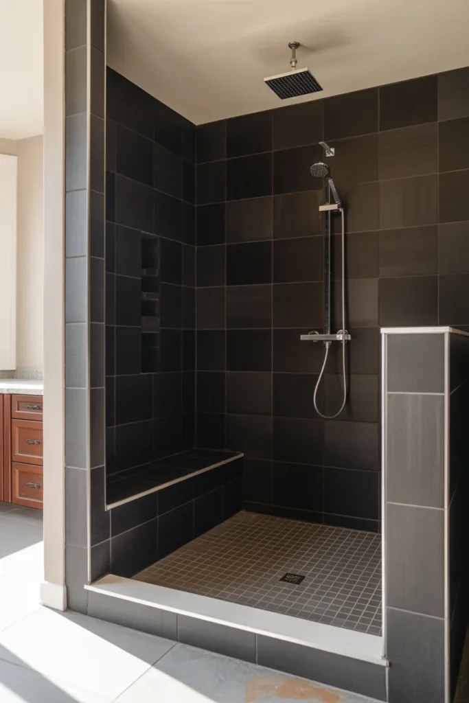 Walk In Black Tile Shower
