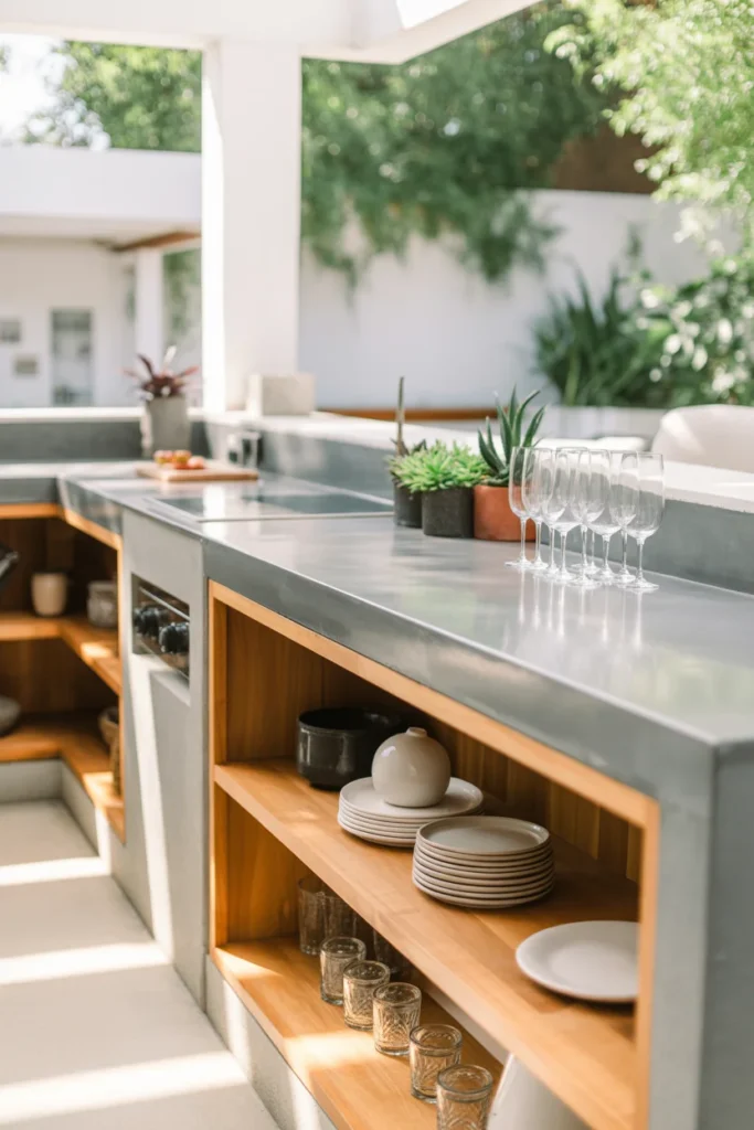 Concrete Kitchen with Open Shelving