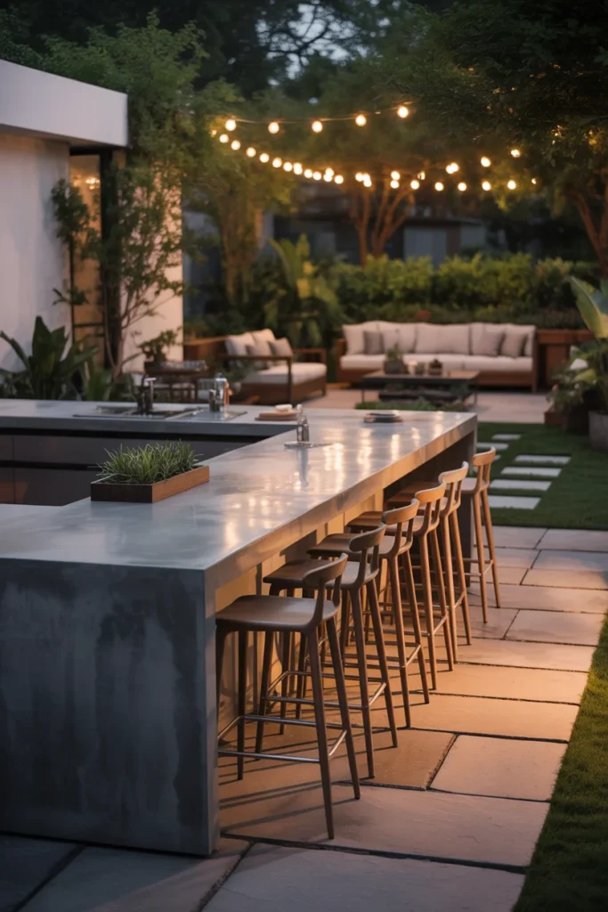 Outdoor Concrete Kitchen with Bar Seating