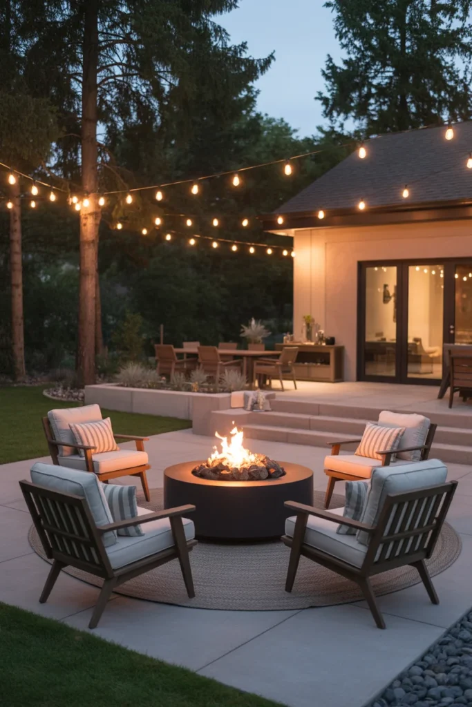 Concrete Patio with Fire Pit Centerpiece