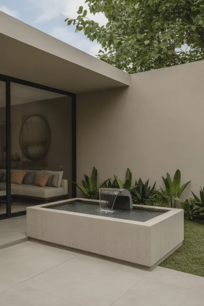Concrete Patio with Water Feature