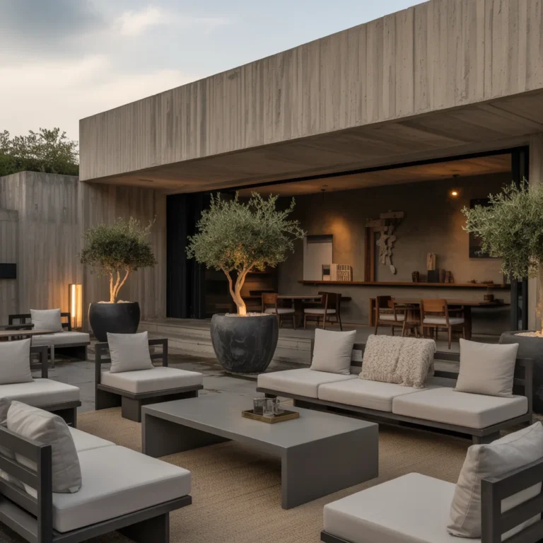 9 Brutalist-Inspired Outdoor Coffee Shop Designs with Moody Luxury Vibes