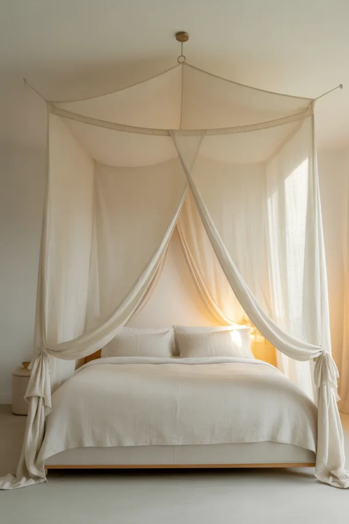 Add a Canopy or Draped Fabric Above the Bed