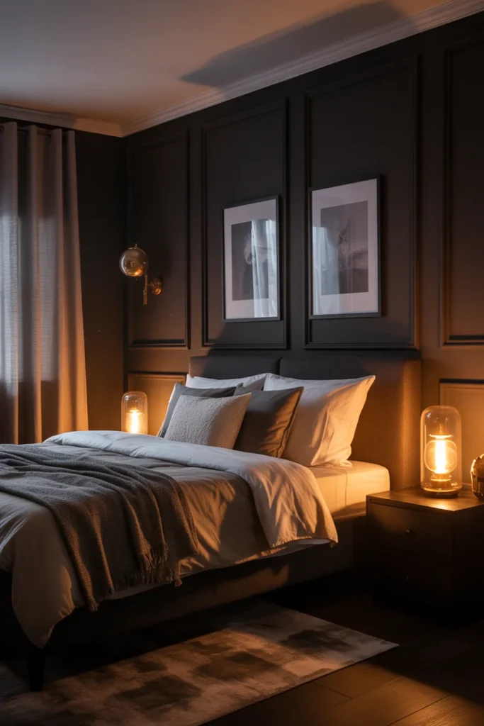 Deep Charcoal Walls with Warm Lighting