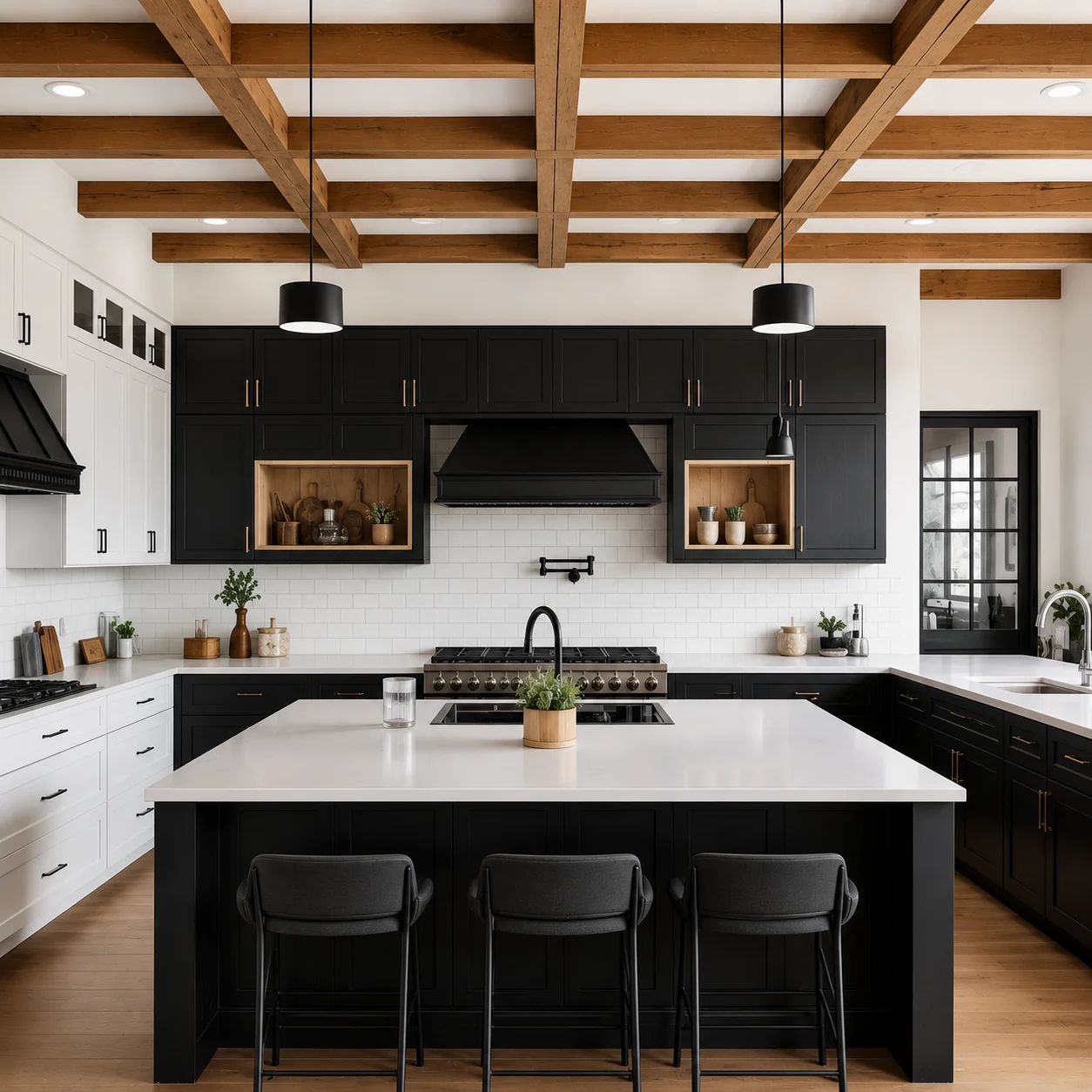 9 Black & White Modern Barn House Kitchen Ideas for Open-Plan Homes