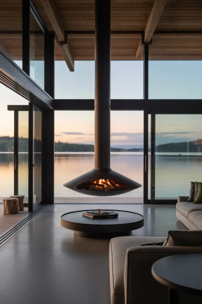 Modern Cabins With Floating Fireplaces