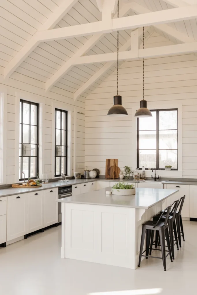 White Shiplap Walls with Black Fixtures