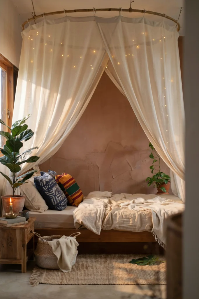 Use a Canopy or Draped Fabric Over the Bed