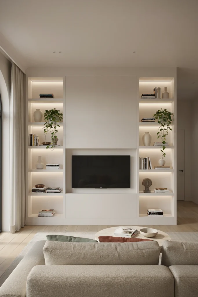 Built-In Shelving Around the TV