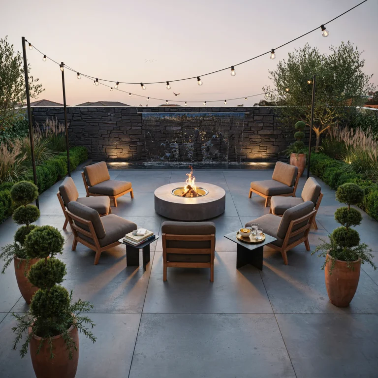 11 Concrete Patio Ideas with Water & Fire Features