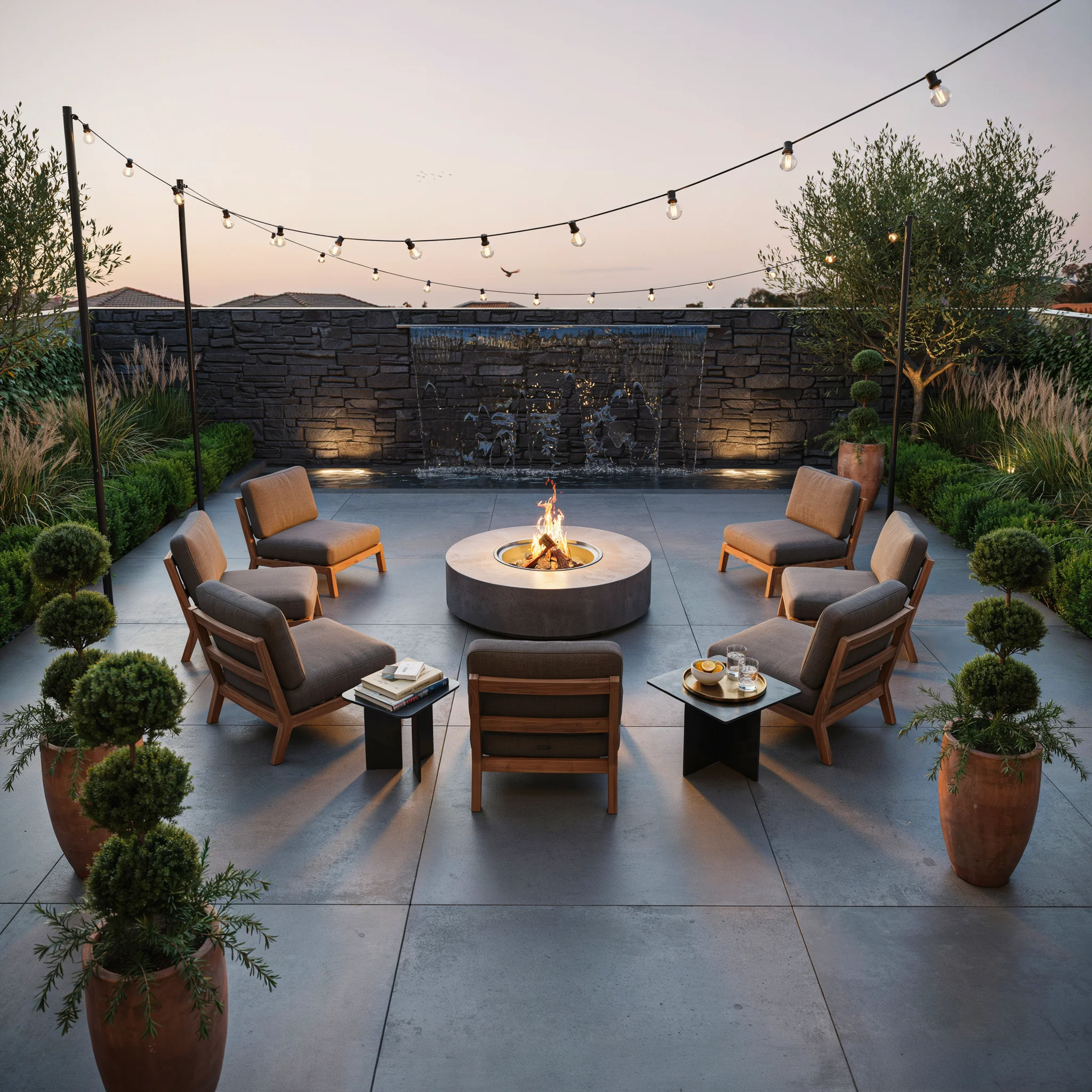 11 Concrete Patio Ideas with Water & Fire Features