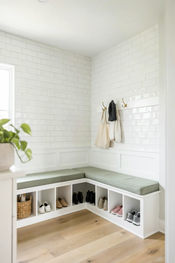 Corner Bench With Built-In Shoe Storage