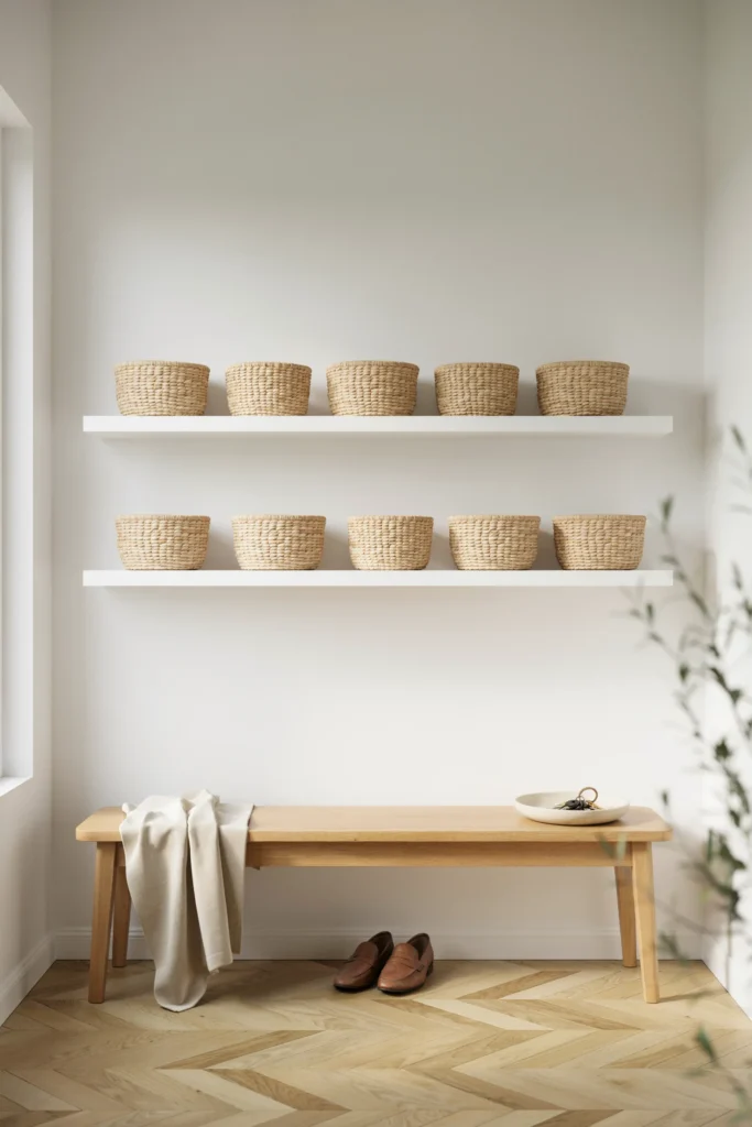 Install Open Floating Shelves for Baskets