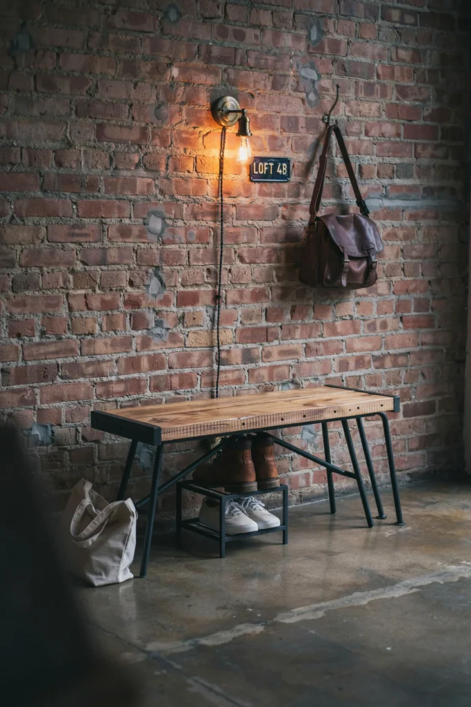Industrial-Style Metal Bench With Shoe Rack