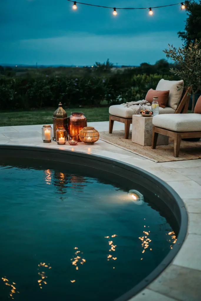 Lantern-Lit Poolside Seating Areas