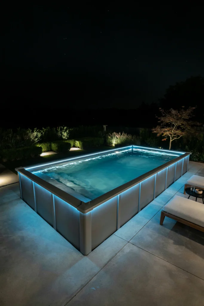 LED Light Strips Around the Pool Frame