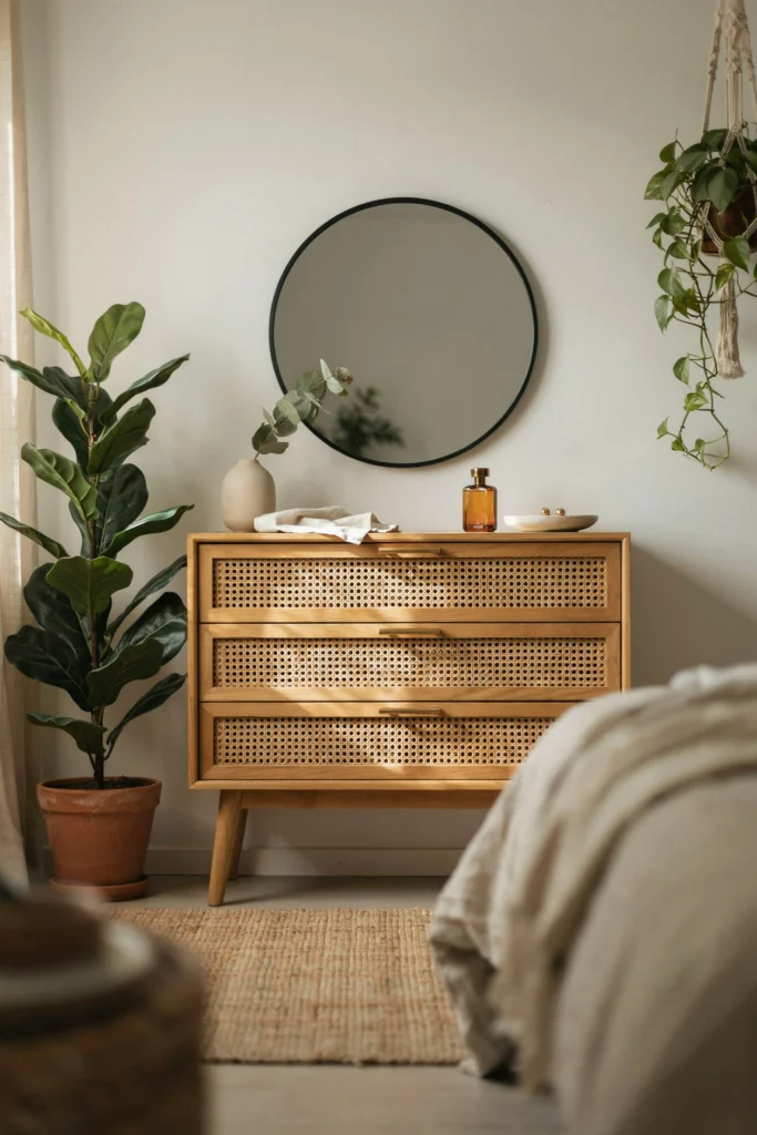 Light Wood Vanity with Cane Details