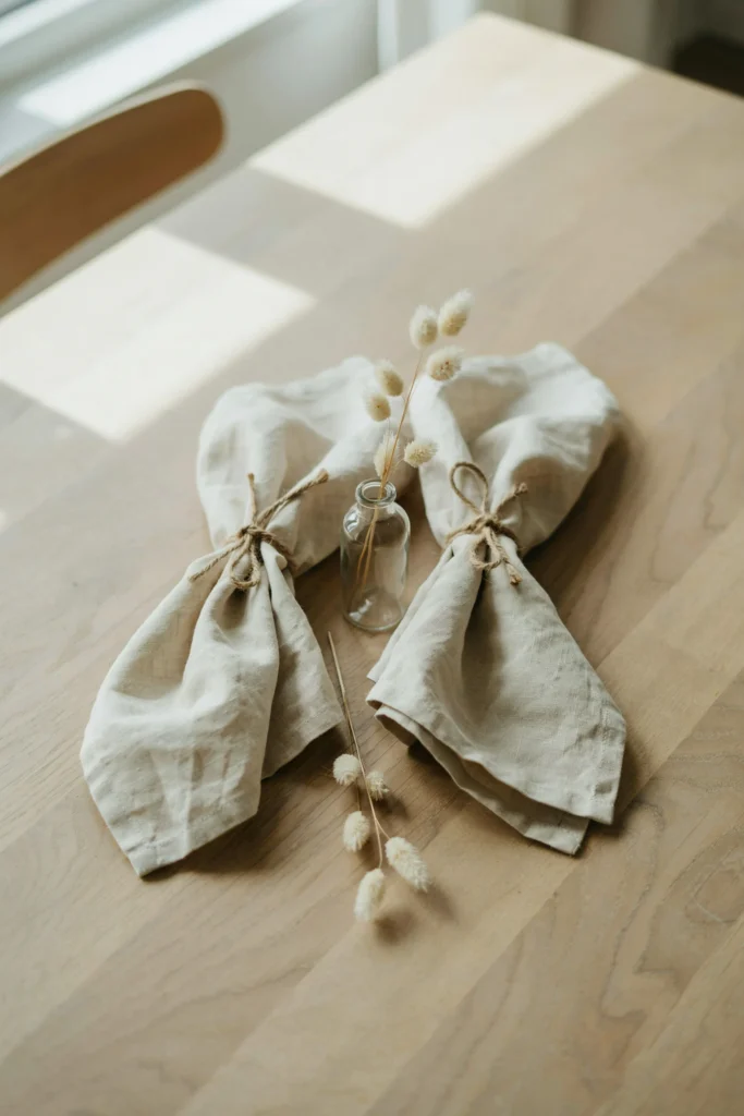 A Linen Napkin Bundle Tied with Twine