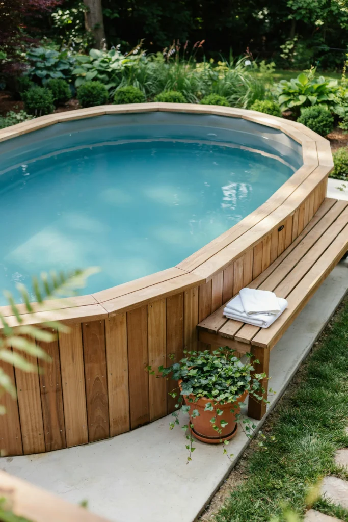 The Oval Steel Frame Pool With Wood Panel Skirting