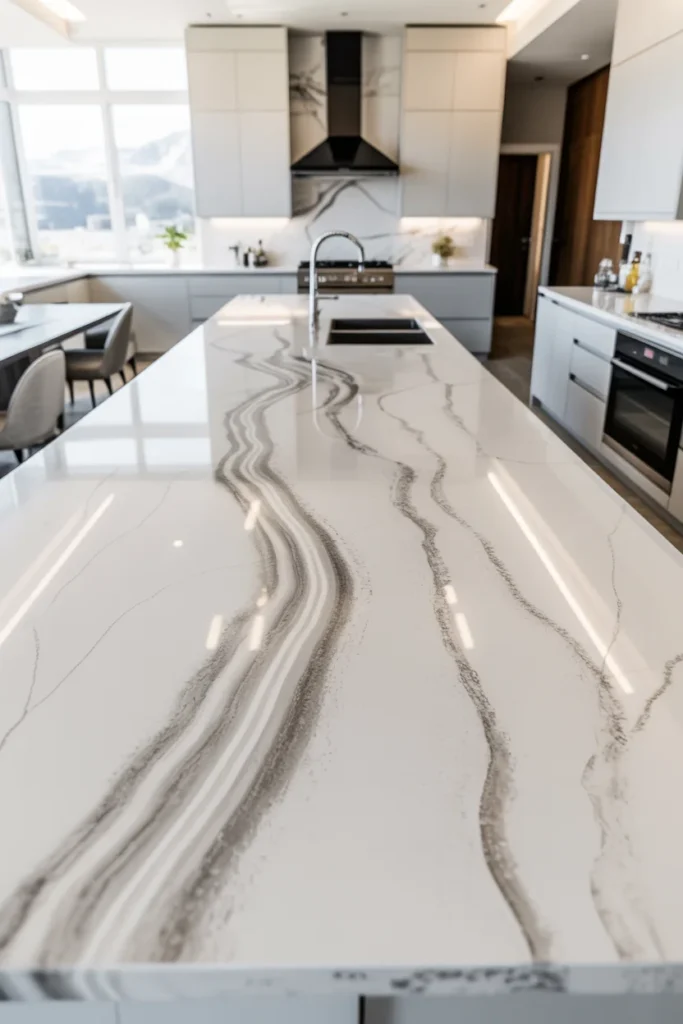 Install Quartz Countertops with Marble Veining