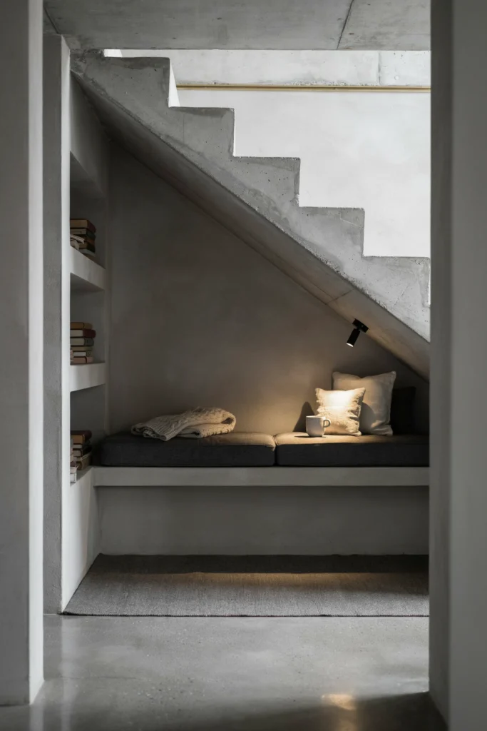 The Brutalist Reading Corner Under the Stairs