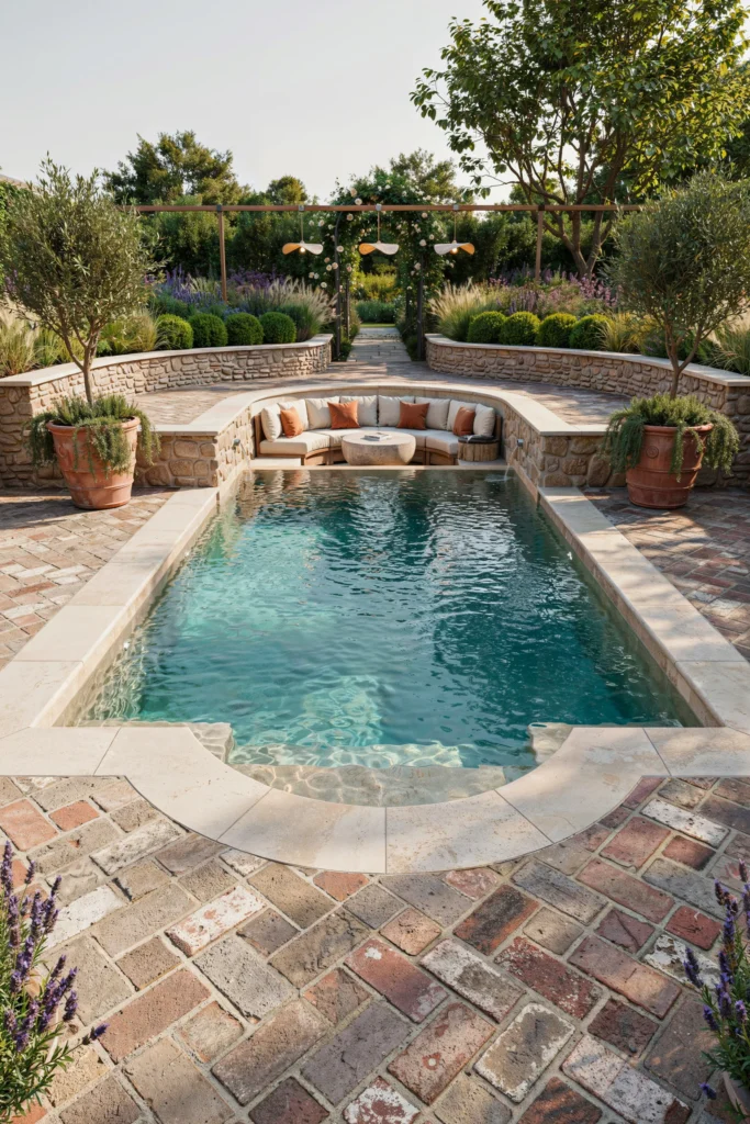 Stone or Brick Patio Wrapped Around Pool Walls