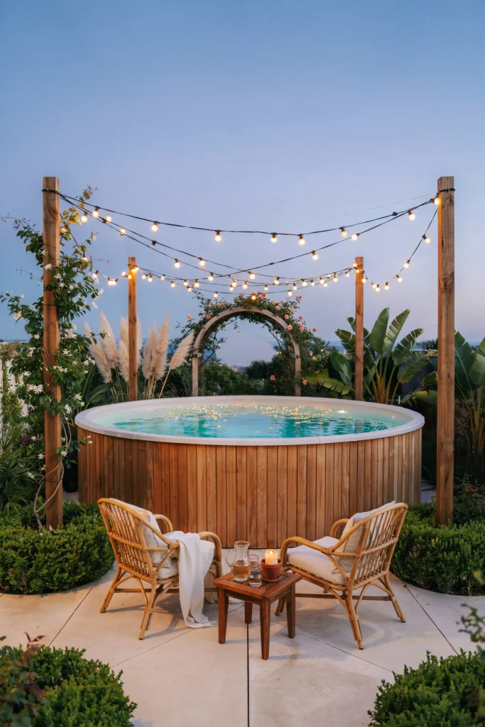 String Lights Over the Pool Area