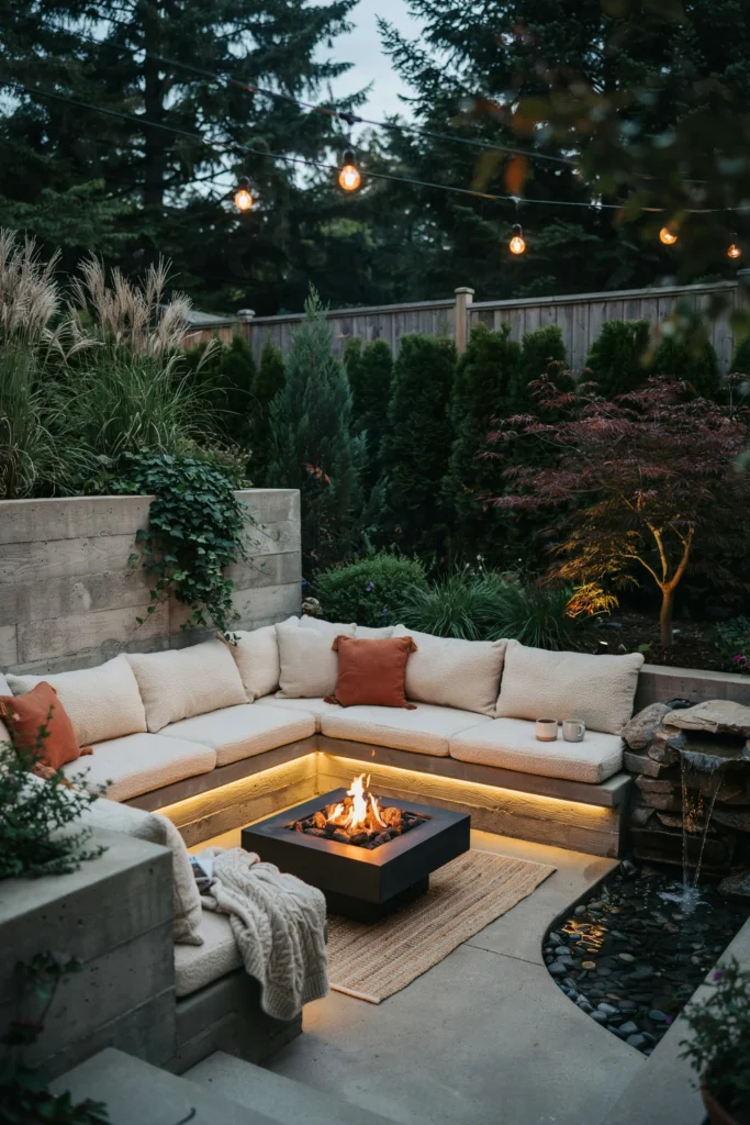 Sunken Conversation Pit with Waterfall Feature
