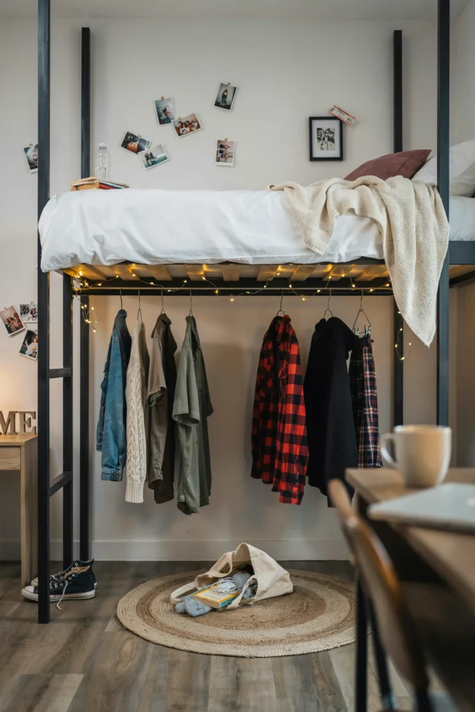Use a Tension Rod Under a Lofted Bed