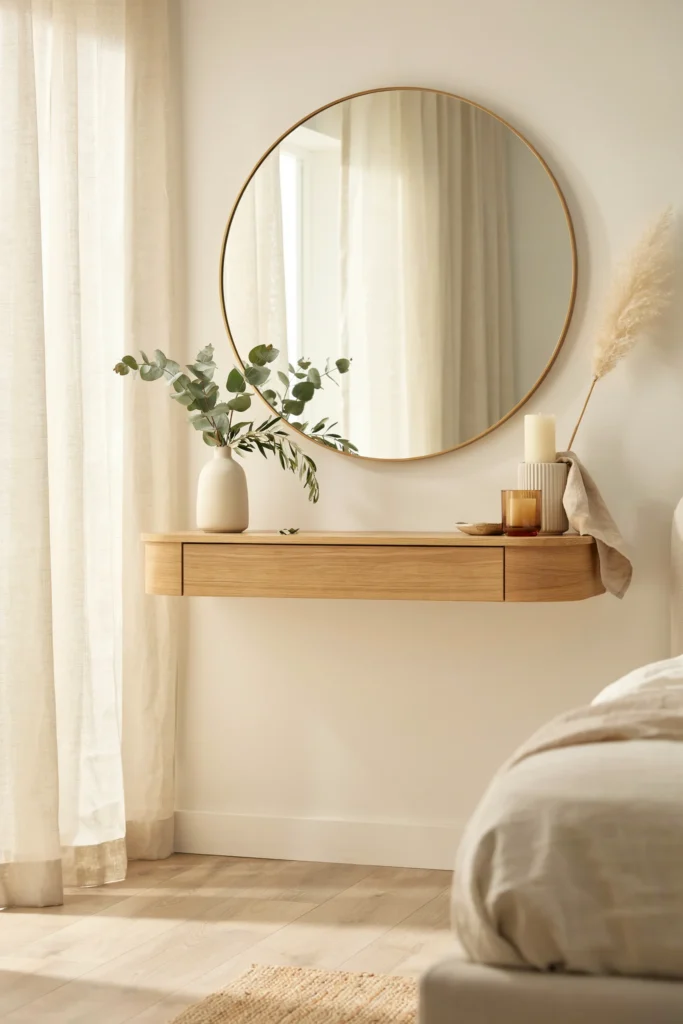 Vanity with an Oversized Round Mirror