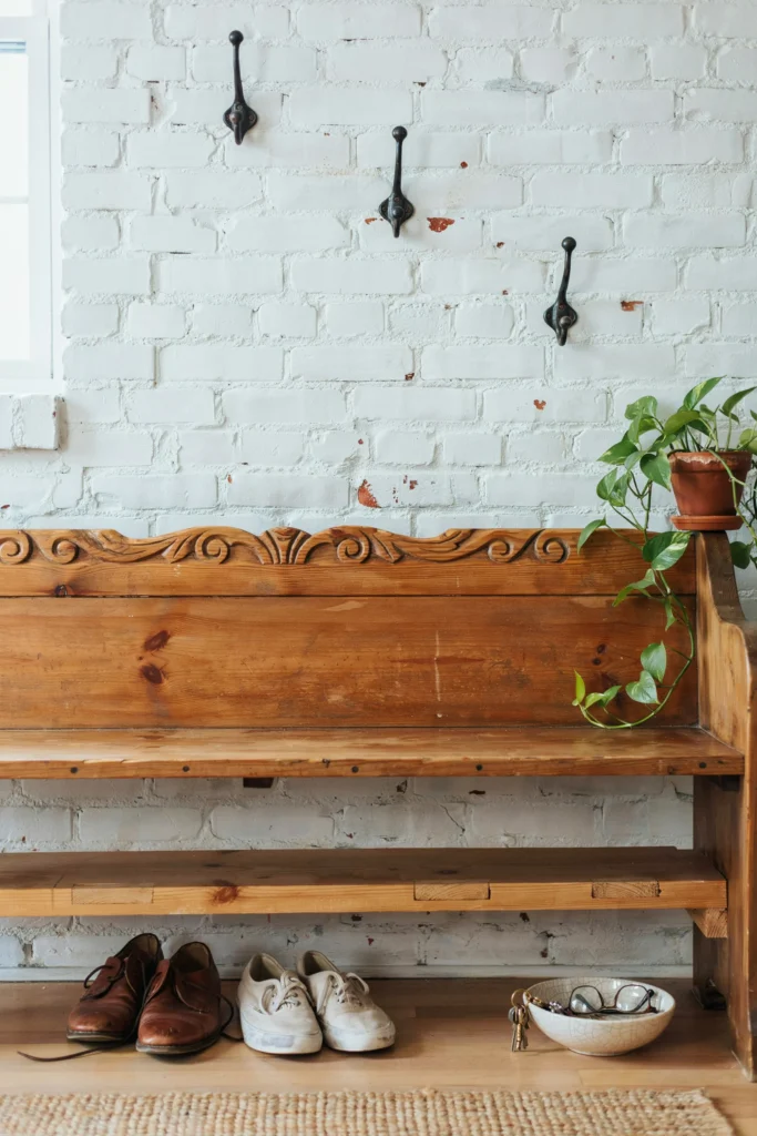 Repurposed Vintage Bench With Added Shoe Storage