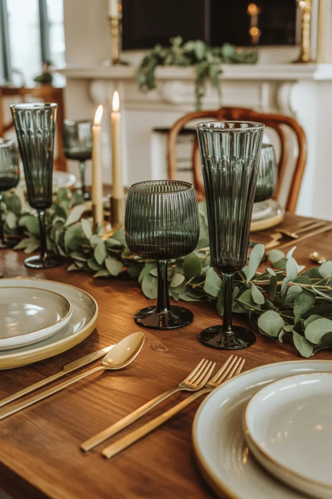 Vintage-Inspired Dark Green Goblets