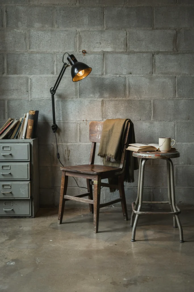 The Brutalist Corner with Vintage Industrial Furniture