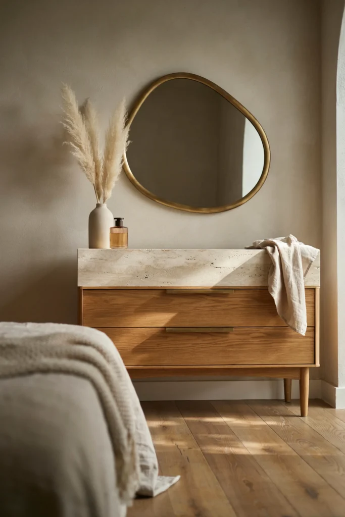 Walnut Vanity with Stone Accents