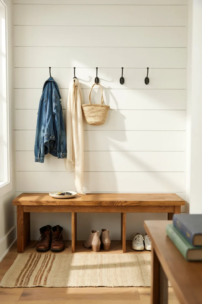 Bring In a Wooden Bench With Shoe Storage Underneath