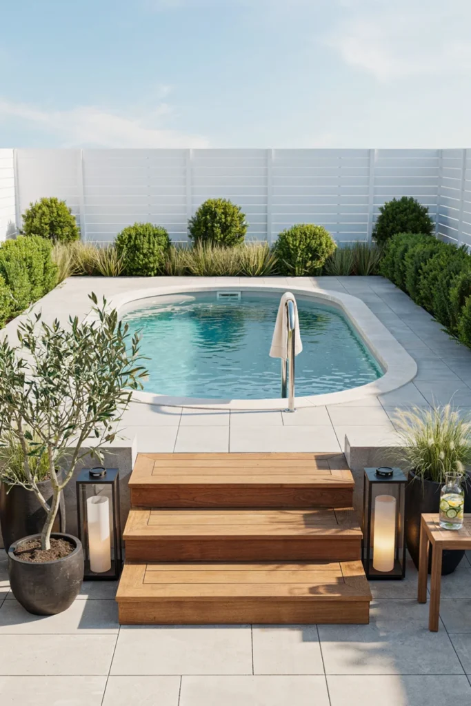 Small Above-Ground Pool with Wood Skirting