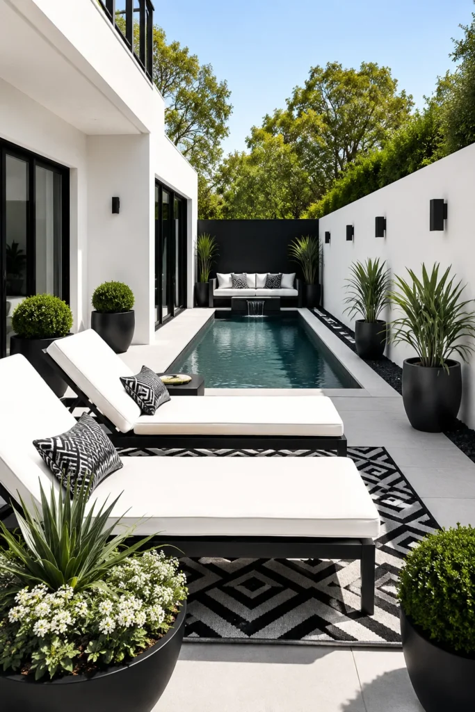 Black-and-White Modern Pool Patio