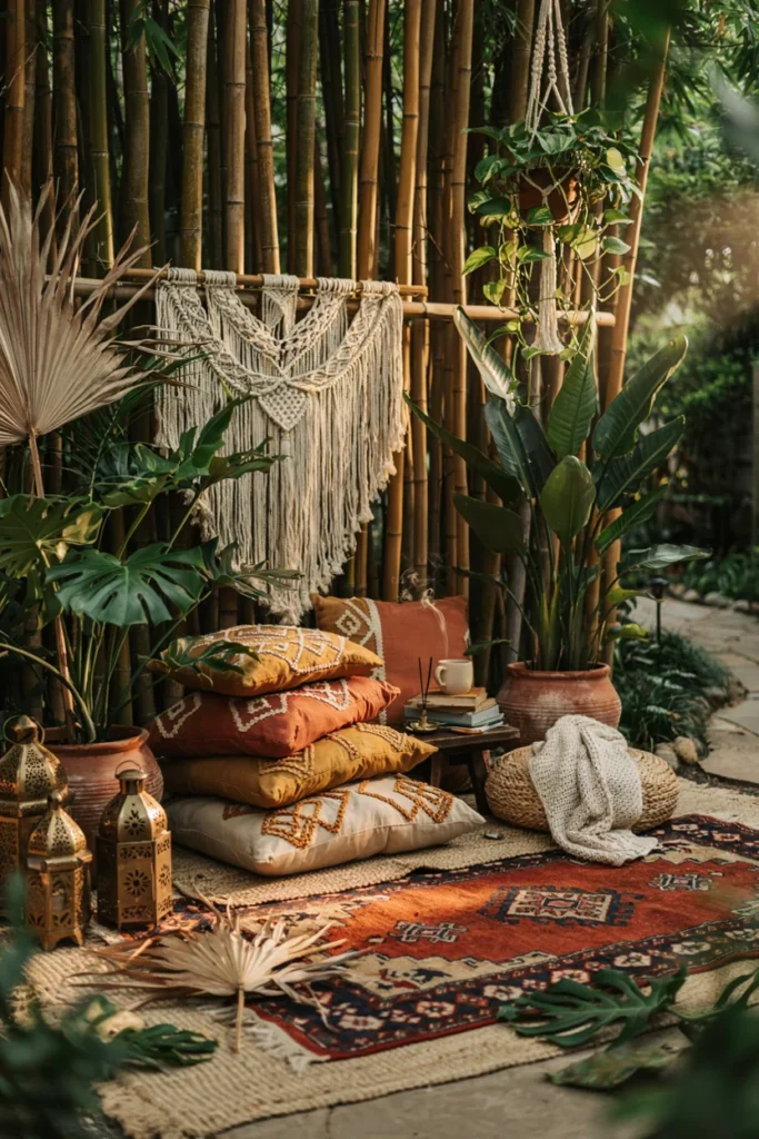 Bohemian Floor Cushion Nook in a Garden Alcove