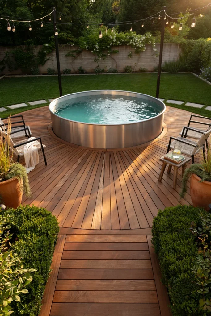 Circular Deck That Frames the Pool