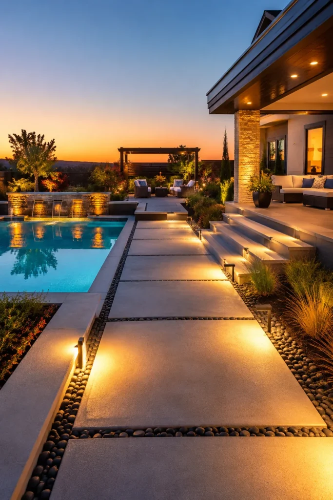 Concrete Deck With LED Path Lighting