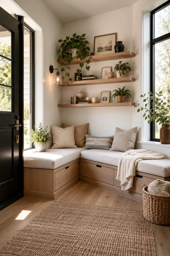 Corner Reading Nook Storage Bench