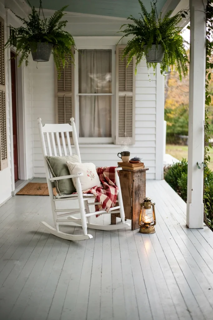Covered Porch Reading Nook with Rocking Chair