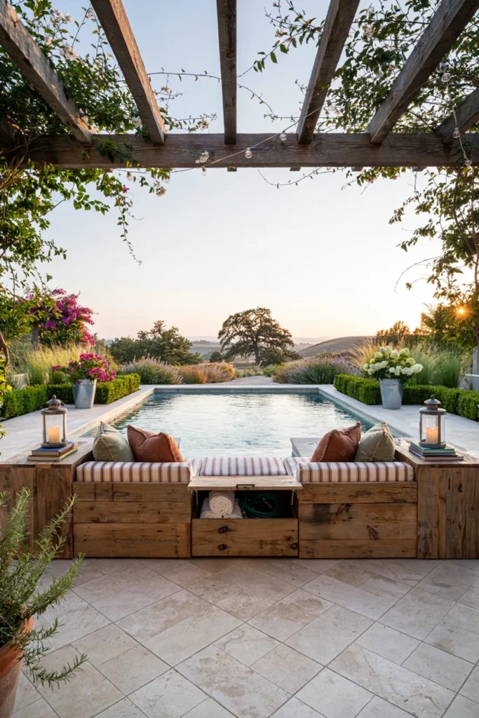 Cowboy Pool With Built-In Bench Seating