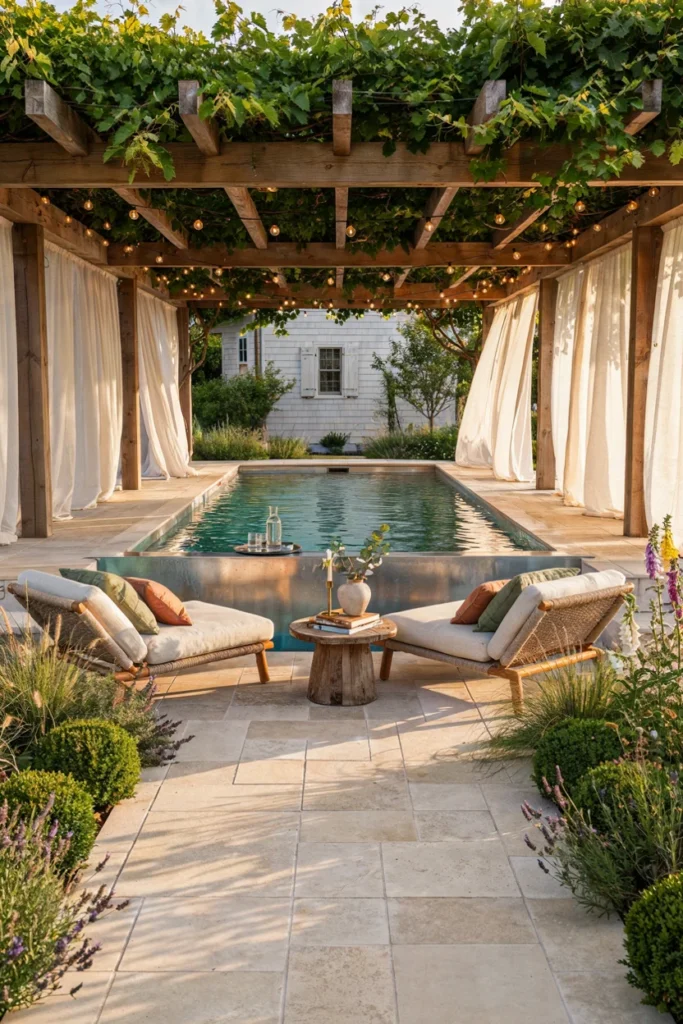Cowboy Pool With a Pergola for Shade