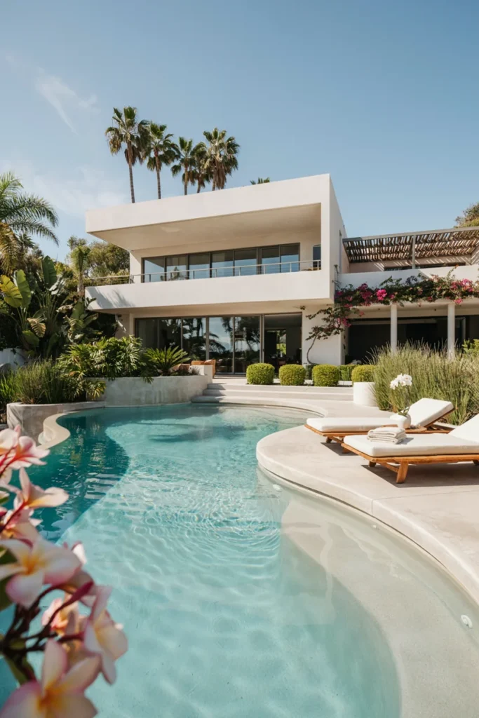 Curved Concrete Pool Deck for a Softer Design