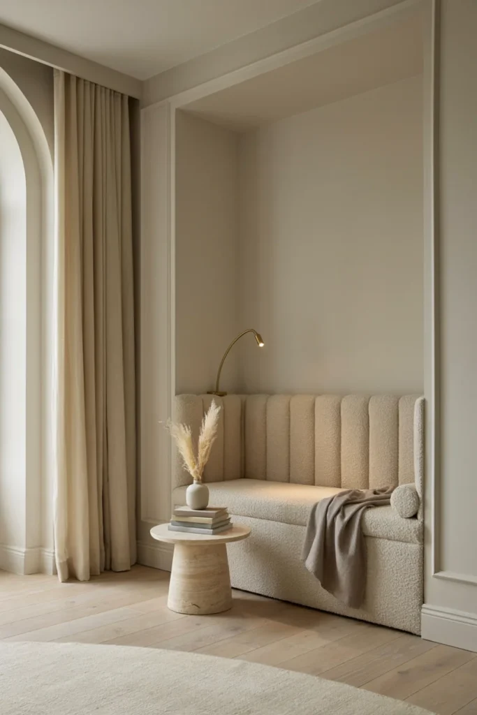 Curved Bench With Upholstered Insets